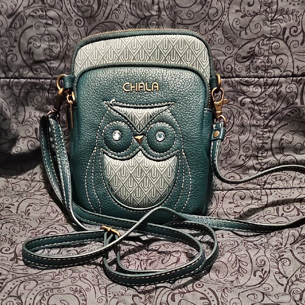 Chala Blue/Green Owl Crossbody Bag